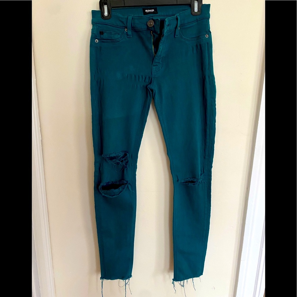 Hudson teal skinny ripped jeans. Size 27.